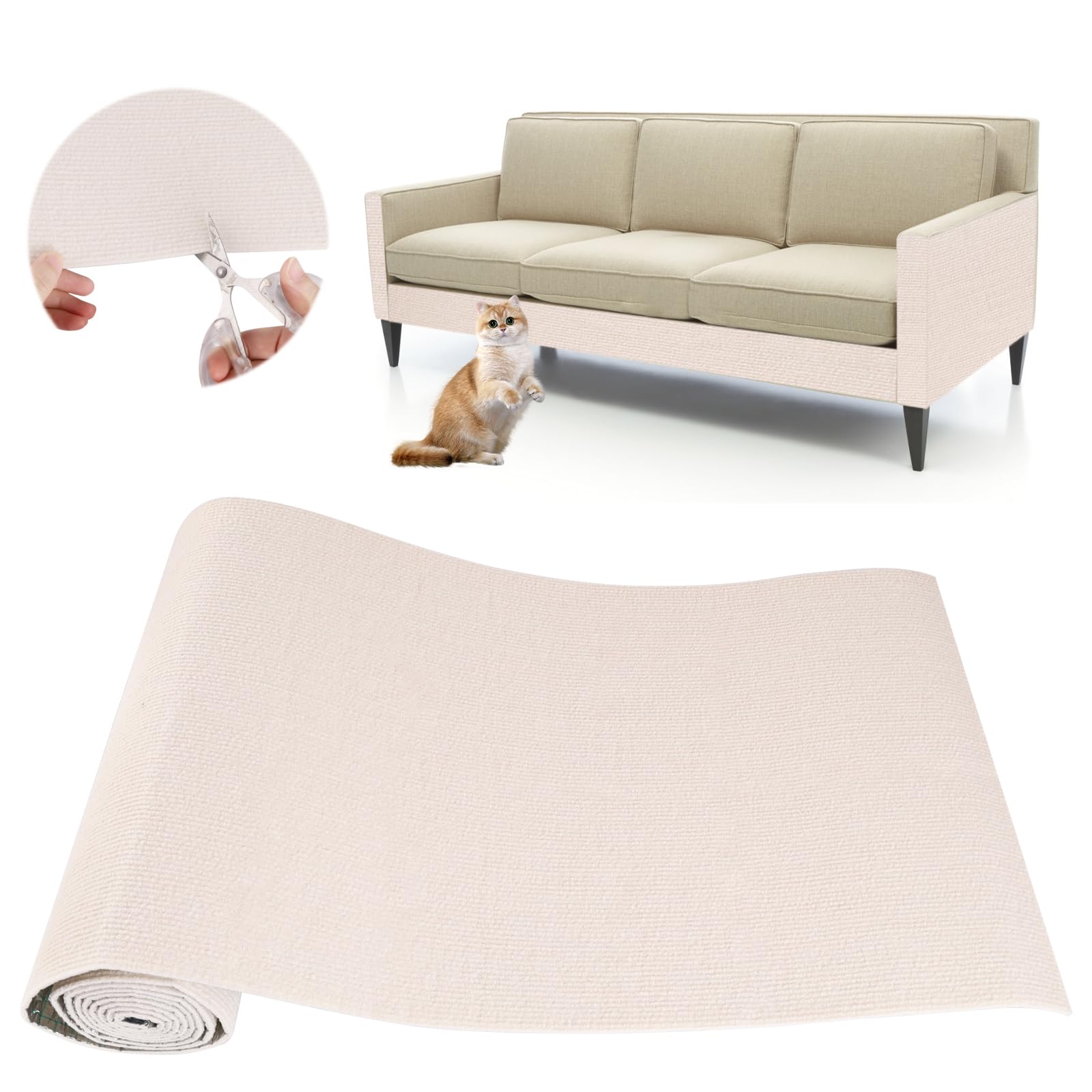 Protezione Divano Graffi Gatto: DIY Tiragraffi per Divano Tappeto Tiragraffi per Gatti Autoadesivo 200x40cm - Ideale per Divani, Mobili e Pareti, Sisal e Moquette (Beige, 40×200cm)