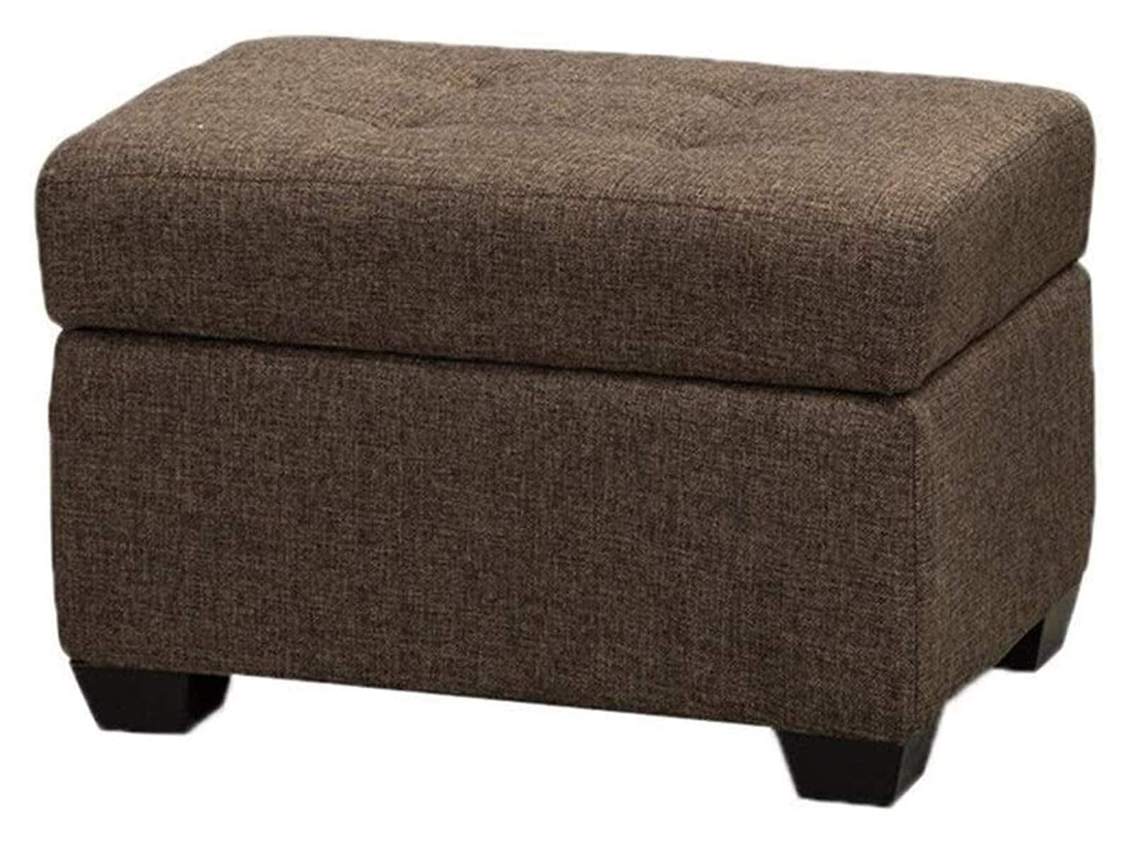 Pouf repose-pieds marron en lin pliant avec coffre de rangement et pieds en bois