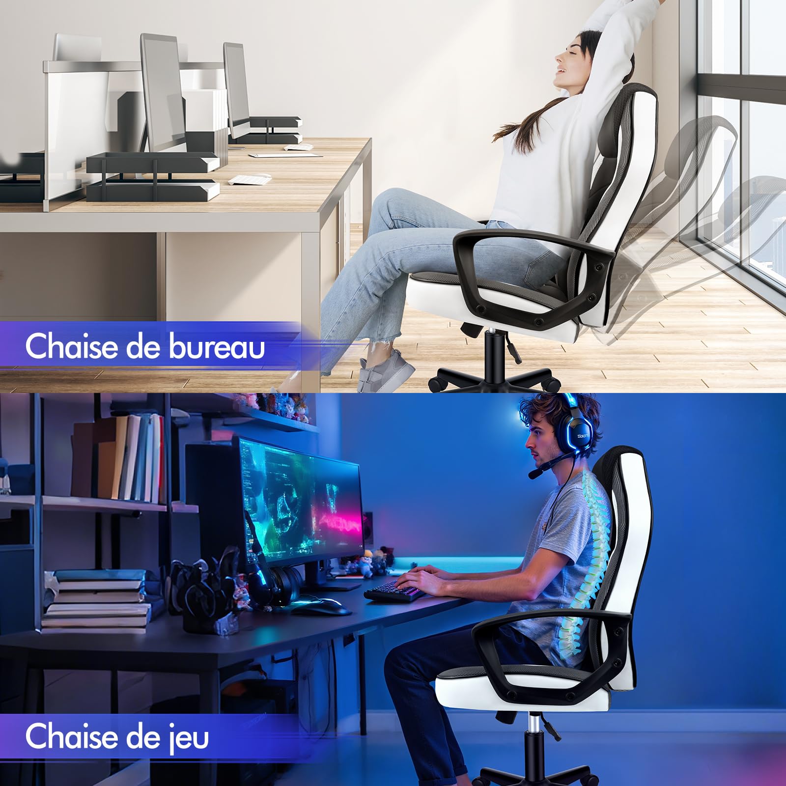 ALFORDSON Chaise de Bureau Racing, Chaise de Bureau Ergonomique réglable en Hauteur et rembourrée, capacité de Charge de 150 kg, Chaise de Jeu PC pivotante pour Bureau à Domicile,Blanc