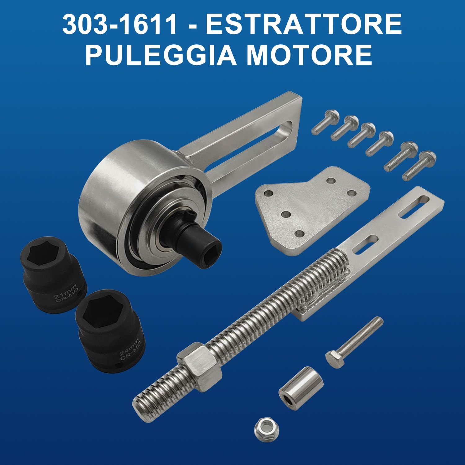 303-1611 - Estrattore puleggia Motore Albero Motore 1:5 con Chiave Centrale da 21 mm e 24 mm per Motori Ford 1.0 & 2.0 ECOBOOST Duratec, Strumento di Regolazione della puleggia.