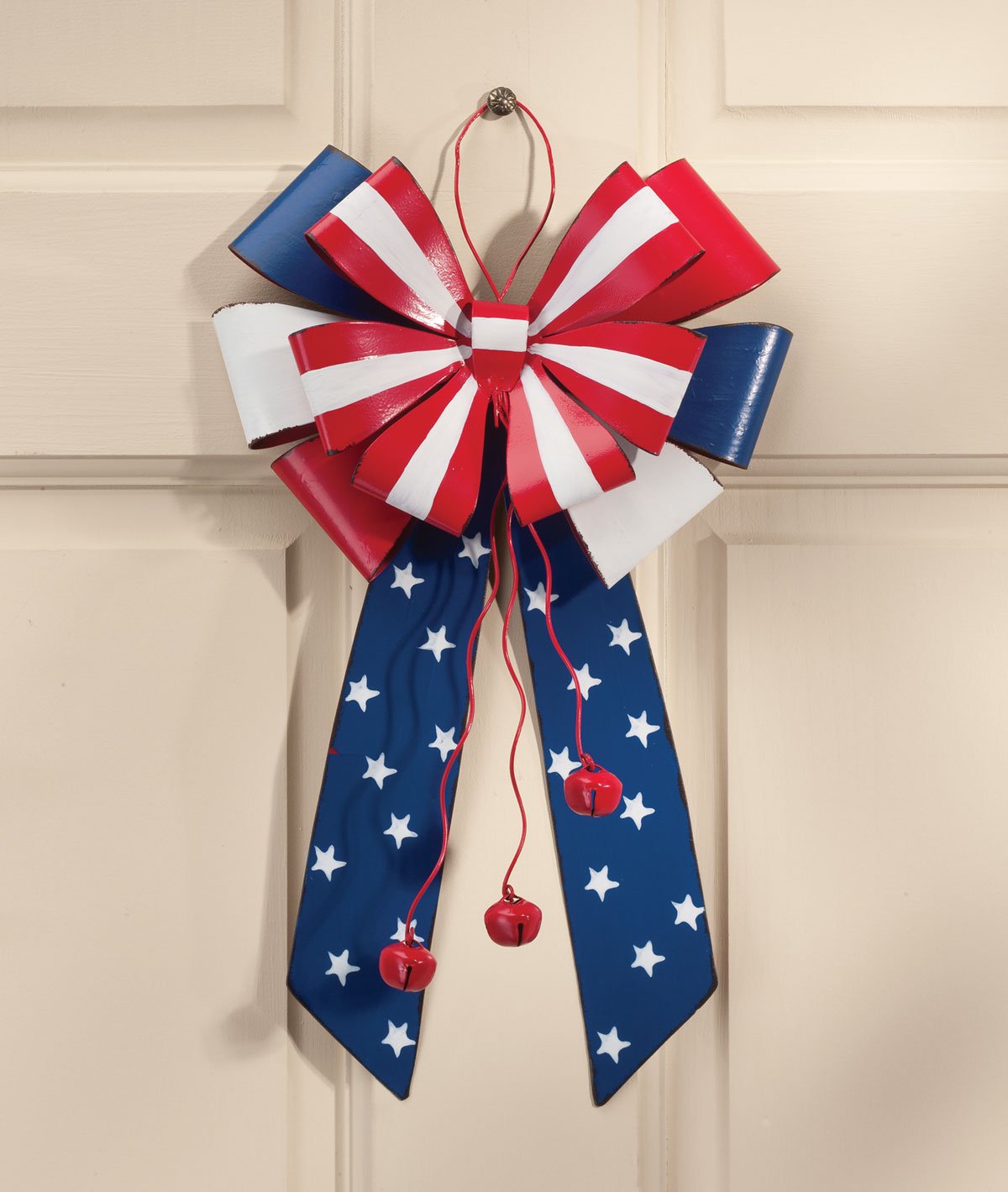 Patriotic Bow Door Hanger by Fox River Creations, Festive Flag Decor, Metal
