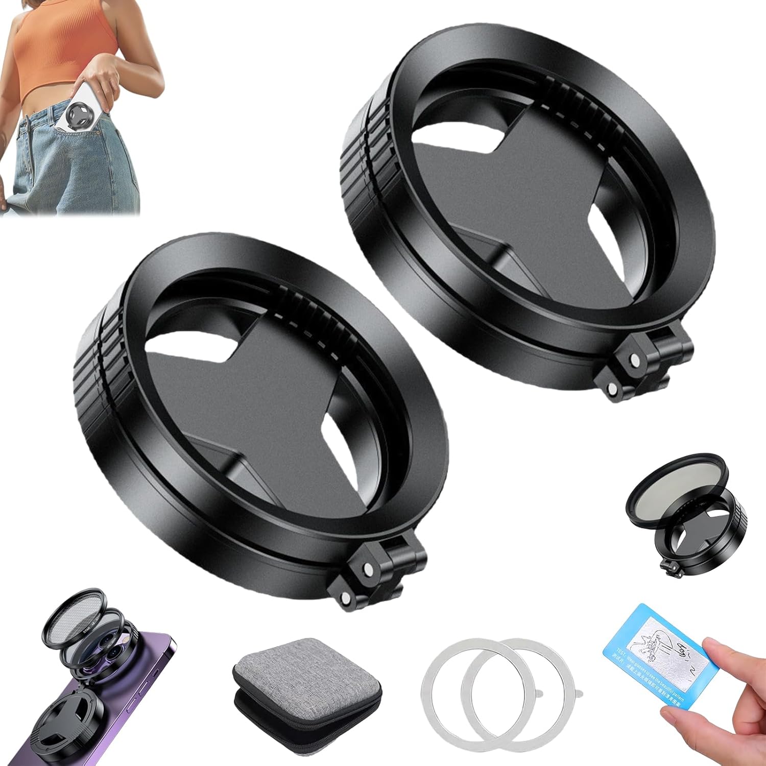 2026 Upgraded Anti-Glare Magnetic Phone Camera Filter, Anti-Glare Magnetic Phone Filter – Reduces Unwanted Reflections, Professional 52mm Polarizing Filter for iPhone Smartphone Photography (2Pcs)