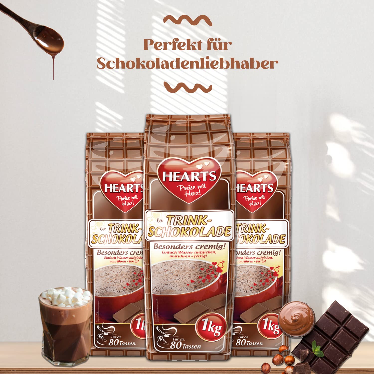 Hearts Trinkschokolade Cremiger Kakao 10 x 1kg Kakao