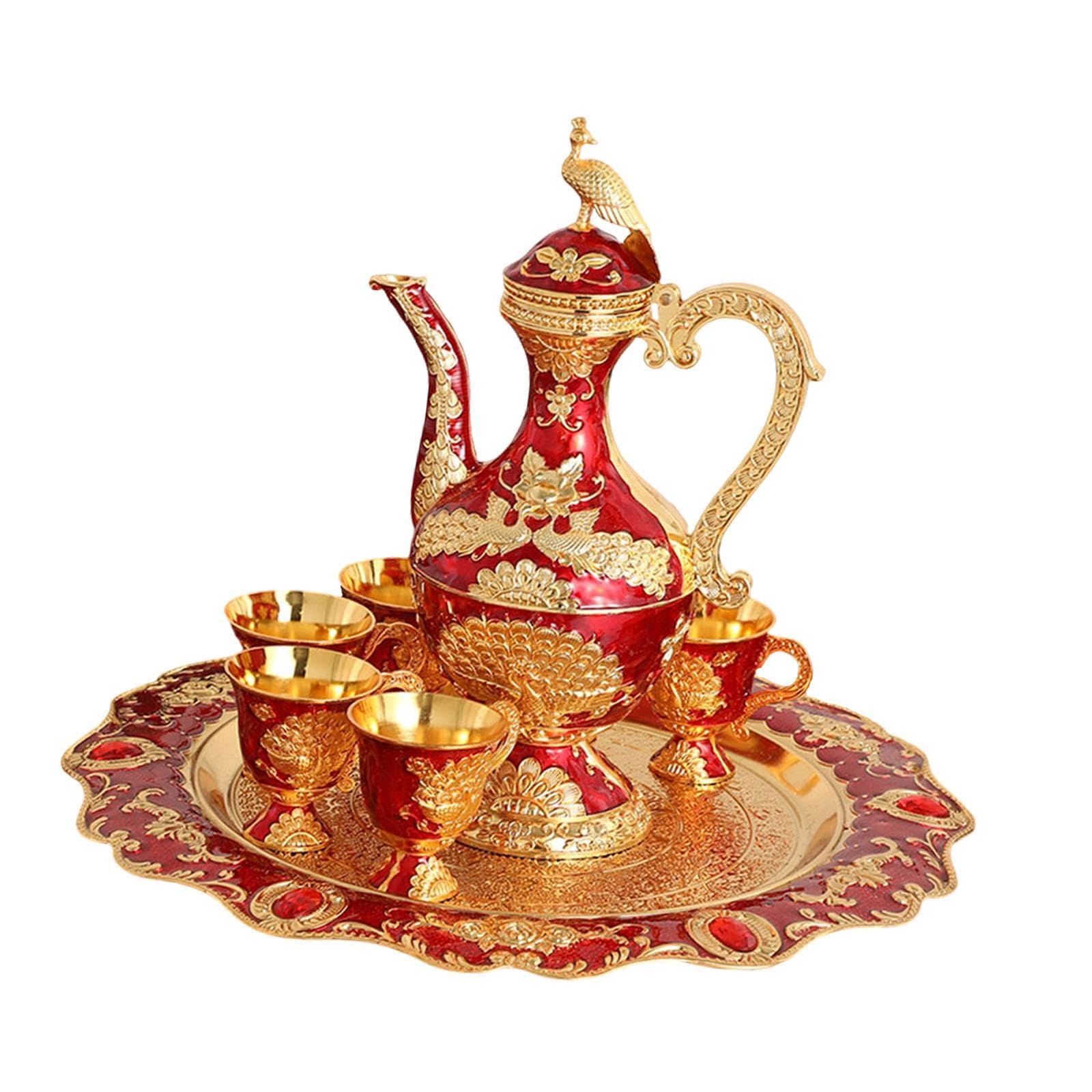 Service à café en porcelaine et ensemble de cafetière métal or rouge pour réception
