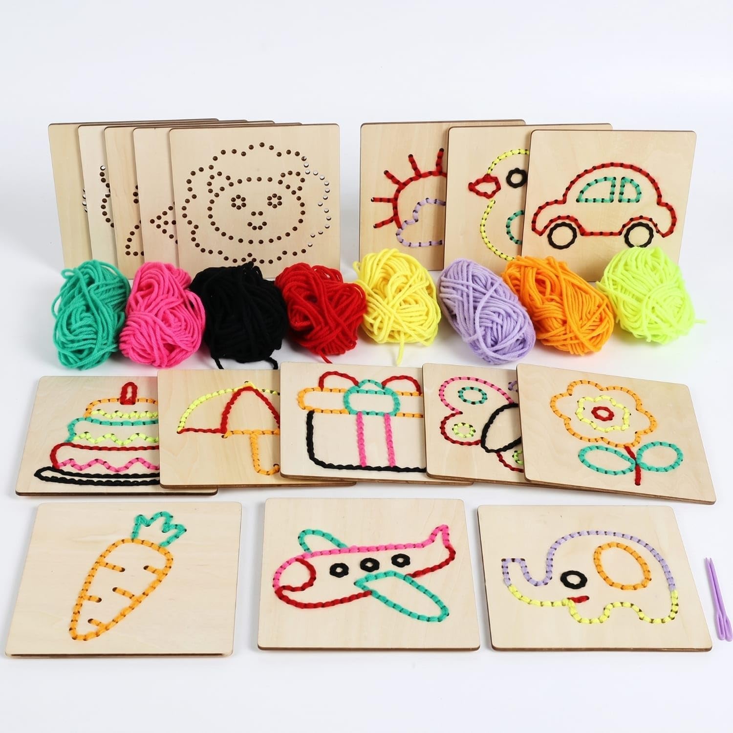Pre-Punched Holes Wooden Threading Board DIY Yarn Threading Board Cartoon-Style Wooden Lacing Toy Hands-on Craft for Children, Cartoon Sewing Board|Latch Hooking Kits|Crafts-image-23