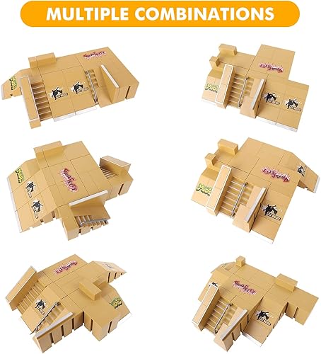 Miniatura 6 de DaCool Diapasón de patines y rampa de 8 piezas y 10 piezas de juguetes de dedos patinetas de dedo mini patinetas de bicicleta patinaje modelo de