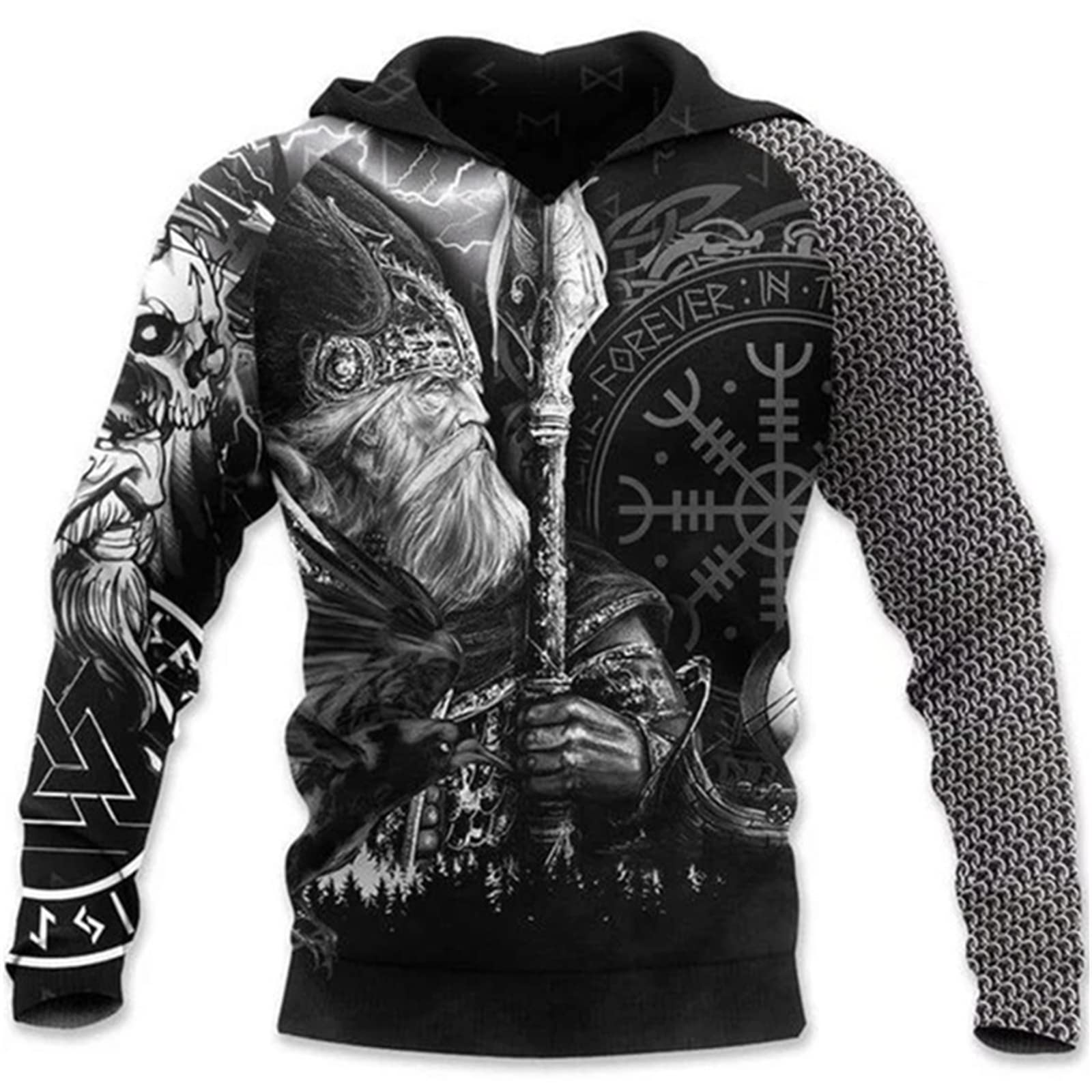 Kewing Men's # 18 Viking Hoodie Casual Medieval Viking Warrior Odin 3D Printed Pullover Long Sleeve Sweatshirt Tops