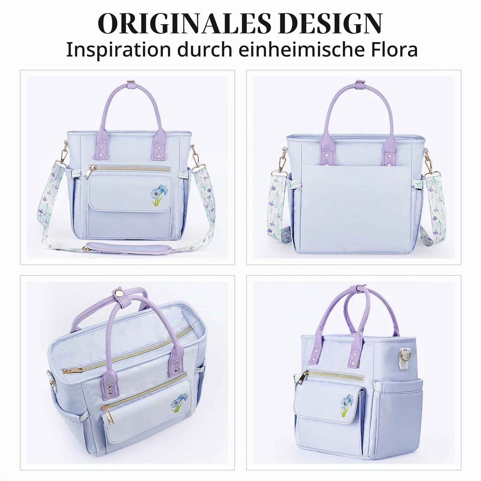 Hihealer Deluxe Lunch Tasche Damen mit Seltenem Blumenmuster - Große Auslaufsichere Isolierte Kühltasche mit Mehreren Taschen und Abnehmbarem Gurt für Arbeit/Picknick Weihnachtsgeschenke für Frauen