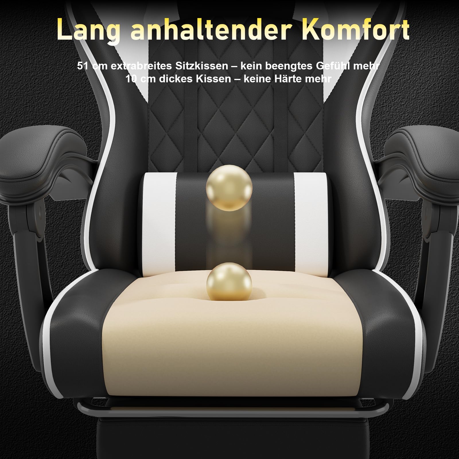 JUMMICO Chaise Gaming Ergonomique, Chaise de Bureau avec Fonction Massage, Fauteuil Gaming avec Repose-Pieds, 150 kg, Blanc