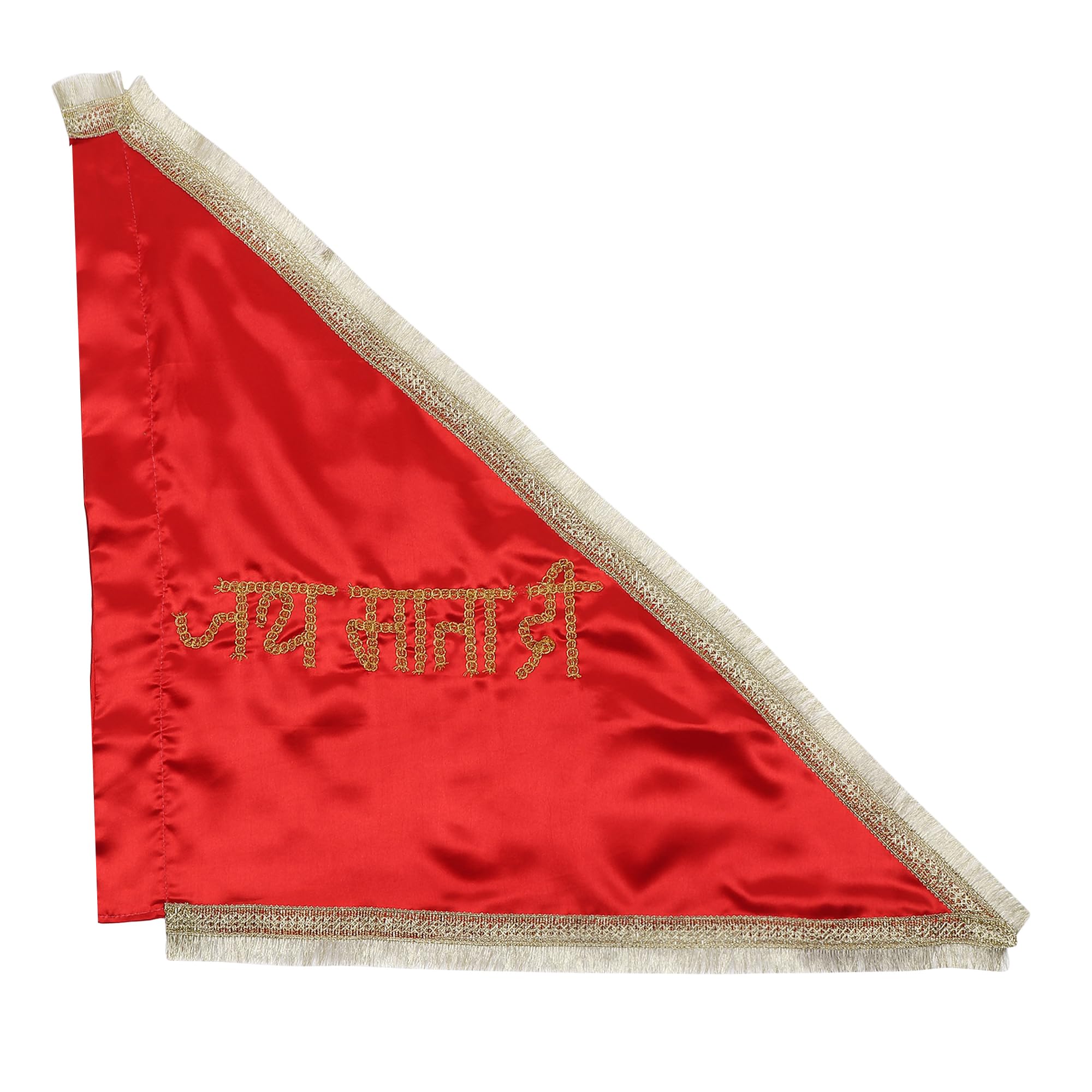 Rolimoli Handmade Jai Mata Di Satan Silk Flag With Gota Kiran Golden Border Triangle Outdoor Flag (75cm | Red)