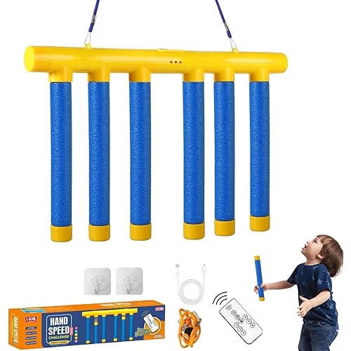2025 Upgrade Reflex Challenge Game, Catching Sticks Game, 3 Adjustable Speed Drop Stick Game, Hand Eye Coordination Training Reaction Training Toy for Kids and Adults (Blue, with Remote Control)