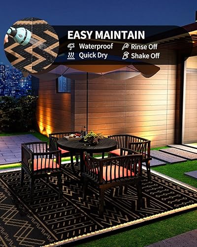 Miniatura 5 de Alfombra de exterior impermeable de 8 x 10 pies con tira de luces LED, alfombra de patio, alfombra de interior y exterior, para caravana, camping,