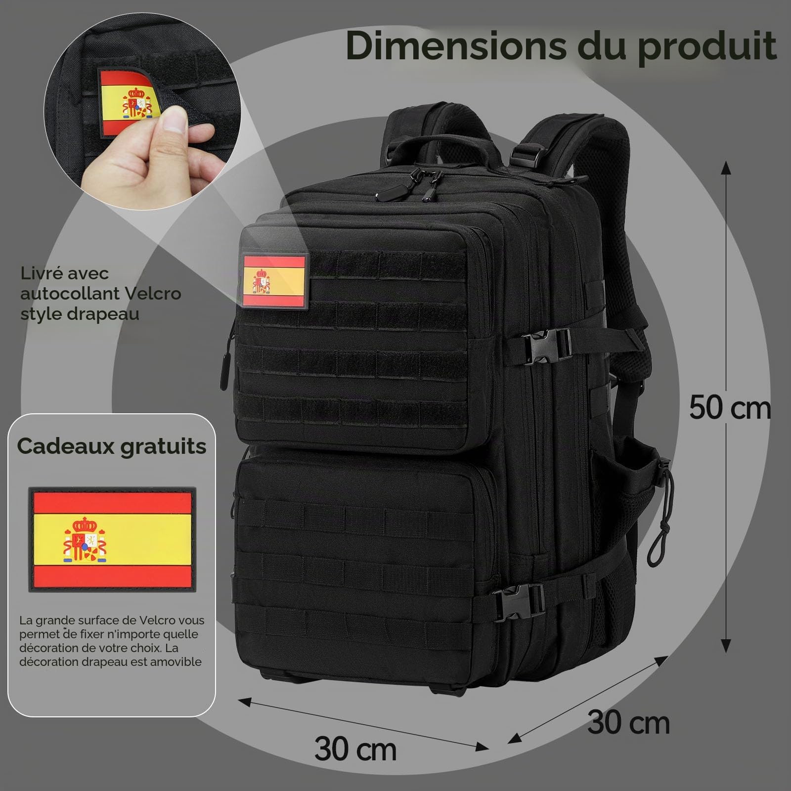 Delgeo Sac à Dos Tactique Militaire,45L Grande Capacité Sac à Dos, Pliable Imperméable Sac à dos Survie, Alpinisme, Randonnée, Trekking, Camping, Aventure ou Voyage