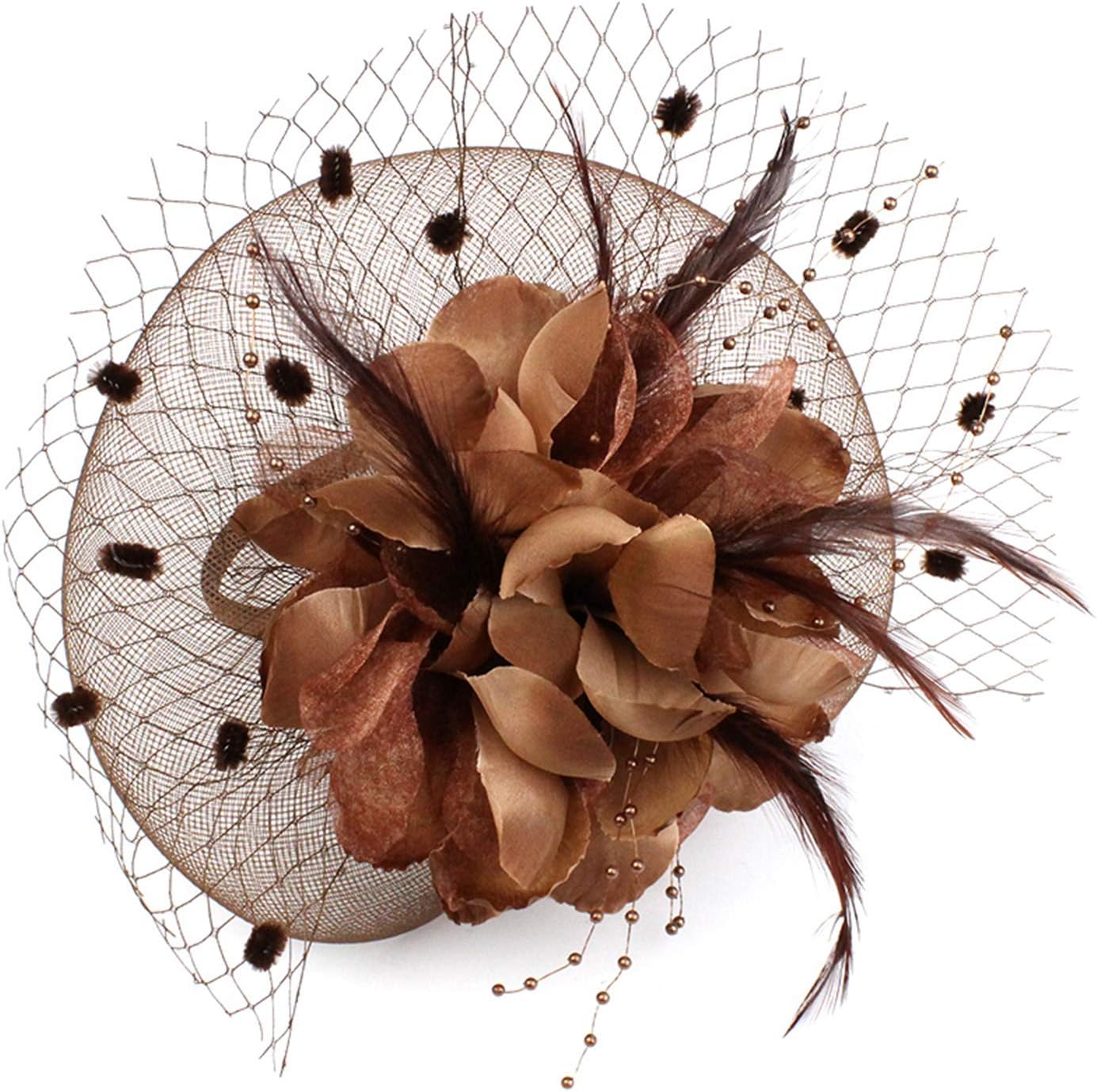 Women Fascinator Veil Hat Flower Feather Mesh Net Bridal Dot Veil Headpiece with Hair Clip and Headband Ladies Wedding Party Costume Headwear Fancy Dress Hair Accessories for Cocktail Party Ascot Race - Image 4