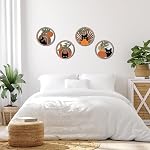 HPNIUB Boho Black Cat Wall Decor, Farmhouse Geometric Hanging Wooden Wall Art, 4 Pieces 10''x10'' Mid Century Bohemian Abstract Moon and Sun Wood Sign for Nursery Bedroom Decoration, Lovely Cat Gifts