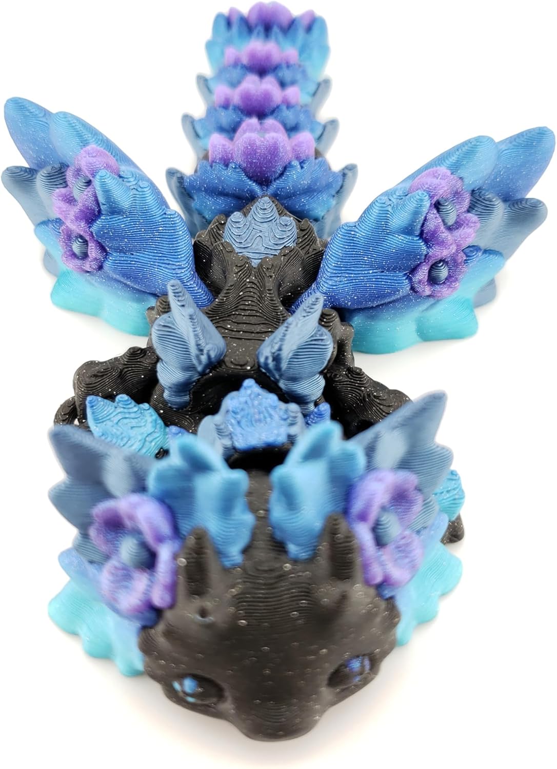 Geek Galleria Galactic Kosha Dragon - 3D Printed Articulated Fantasy Creature, Desk Decor Fidget Toy, Flower Accents, PLA Material, 5.5 inches
