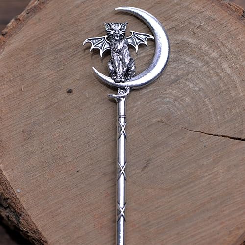 Miniatura 9 de LANGHONG 2 unidades de palos de pelo retro de luna creciente para mujer, gato y luna, accesorios para el cabello, pasadores de peinado (QHZB)