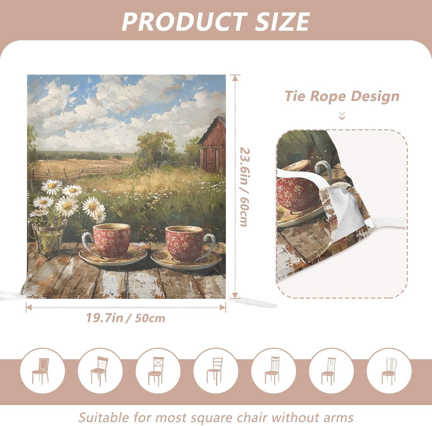 ALAZA Coffee Cups and Daisy Flowers at Farm Chair Back Cover Set of 6, Washable Reusable Removable Chair Slipcovers Decorative Chair Cover for Home Kitchen Wedding Party