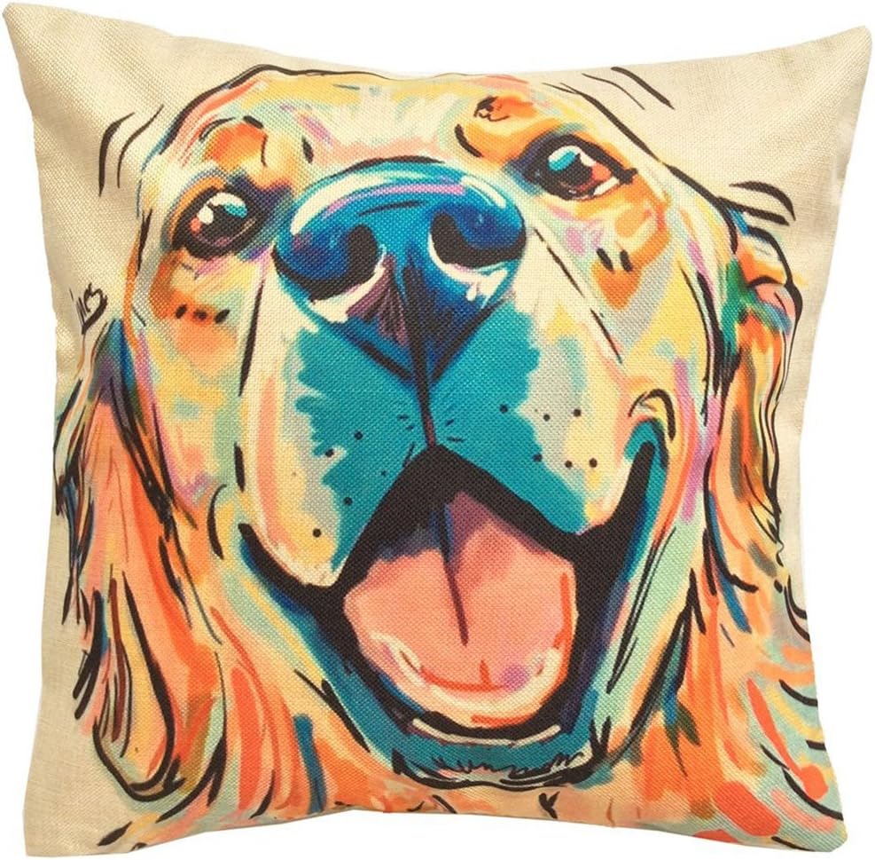 Moyun “Cute Pet” Dogs Pattern Cotton Linen Home Decor Throw Pillow Case Cushion Cover (Golden Retriever)