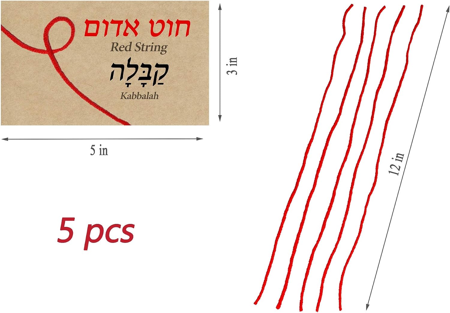 5 pcs Red String Bracelet Against Evil Eye from Rachel’s Tomb Israel with Ben Porat Prayer for Family, 12 inch - Image 4
