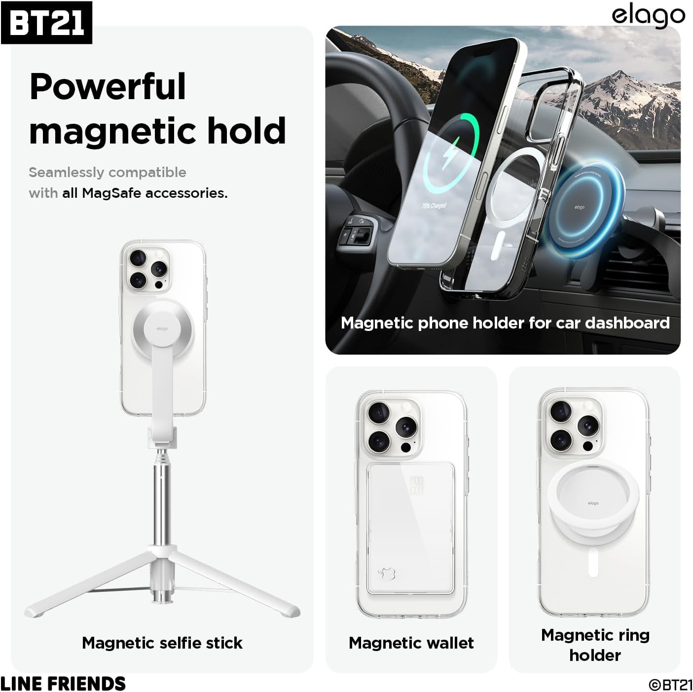 elago | BT21 Vivid Colletction Case Compatible with iPhone 16 Pro Max, MagSafe Hybrid - Strong Magnetic, Screen & Camera Protection, Reduced Yellowing, Full Body Protection (Transparent)