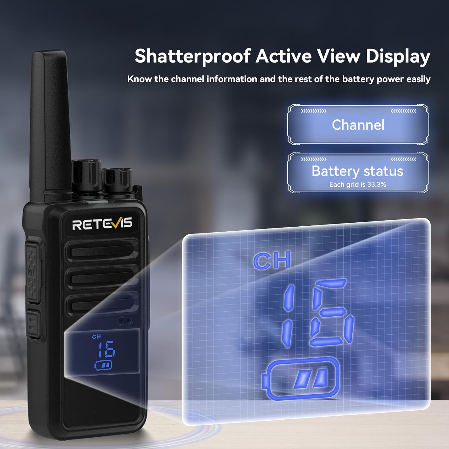 Retevis RT668H Walkie Talkies, 2 Way Radio with Screen, Long Range Walkie Talkies with 6 Way Charger, Rechargeable Radio Communication, PMR446 License Free for School, Security(6 Pack, Black) — view 2