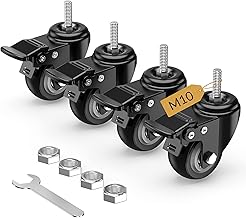 HOLKIE Castor Wheels 50mm Total Locking Stem Castors Set of 4 Heavy Duty, M10 x 1.5 x 25mm (Stem Diameter 10mm, Stem Length 25mm) Threaded Casters with Brakes Trolley Furniture Swivel Caster Wheels