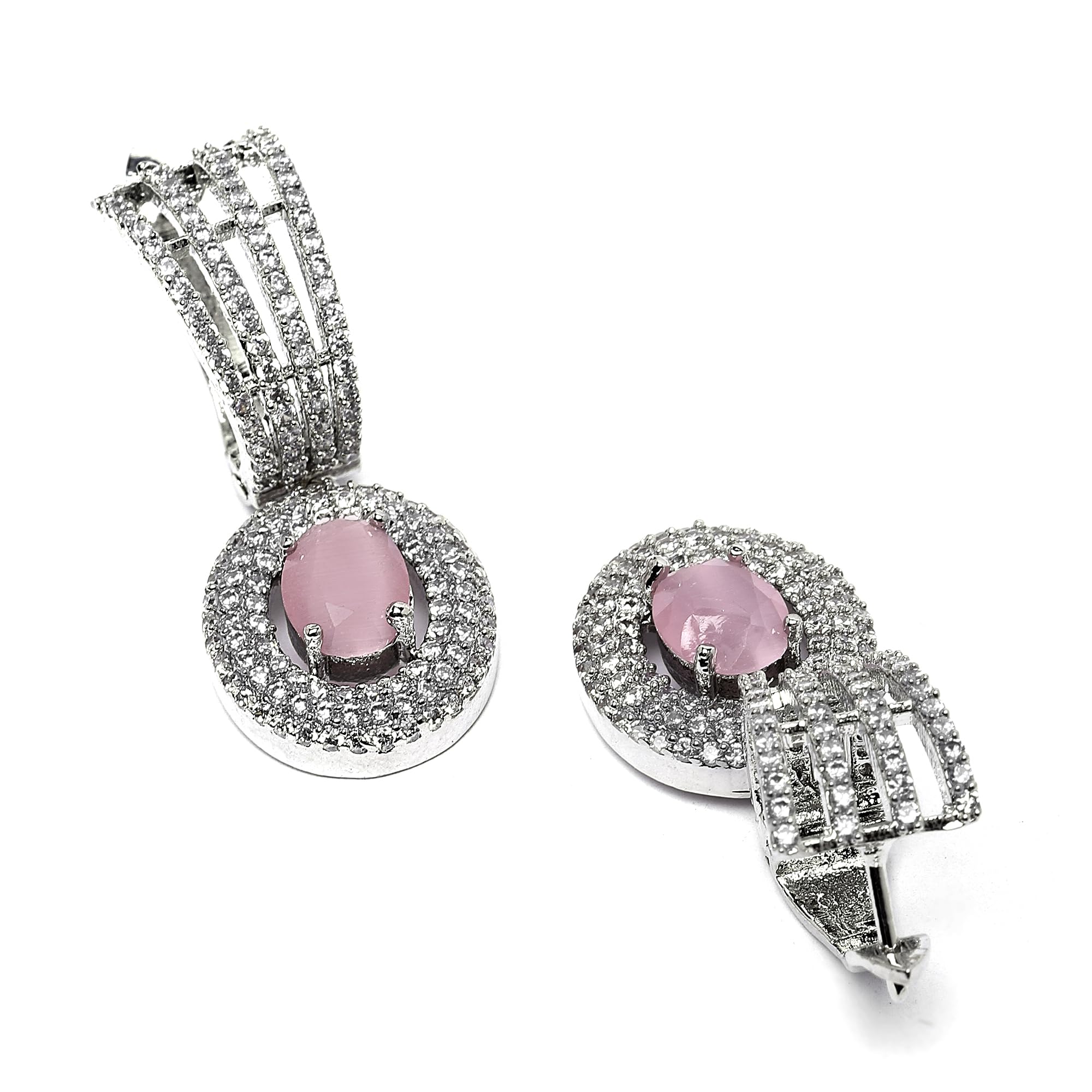Rhodium-Plated Drop Earrings w/ American Diamond