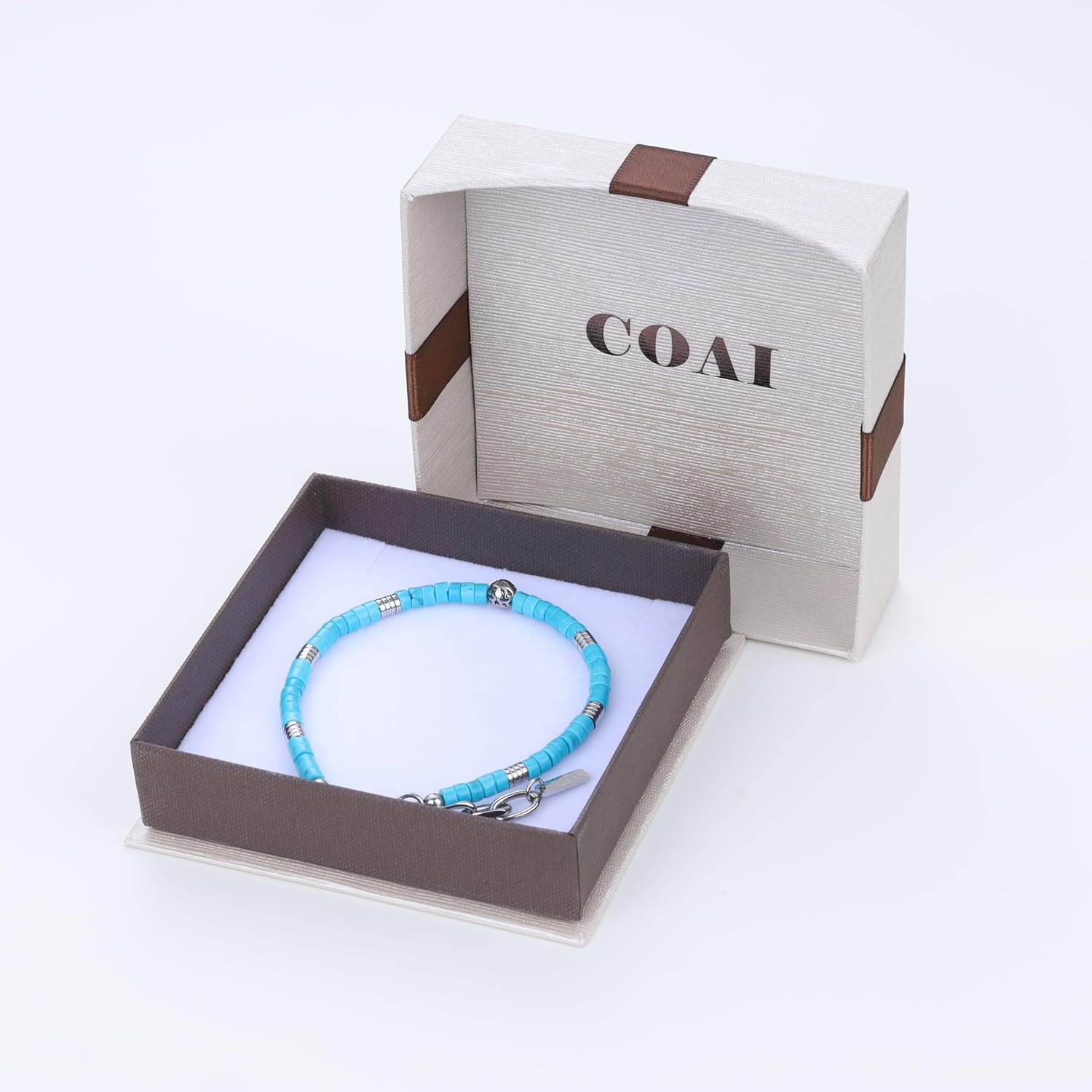 COAI Beaded Bracelet for Men, Fleur De Lis Heishi Gemstone Bracelet for Men, Hematite/Black Stone/Turquoise/Red Jasper