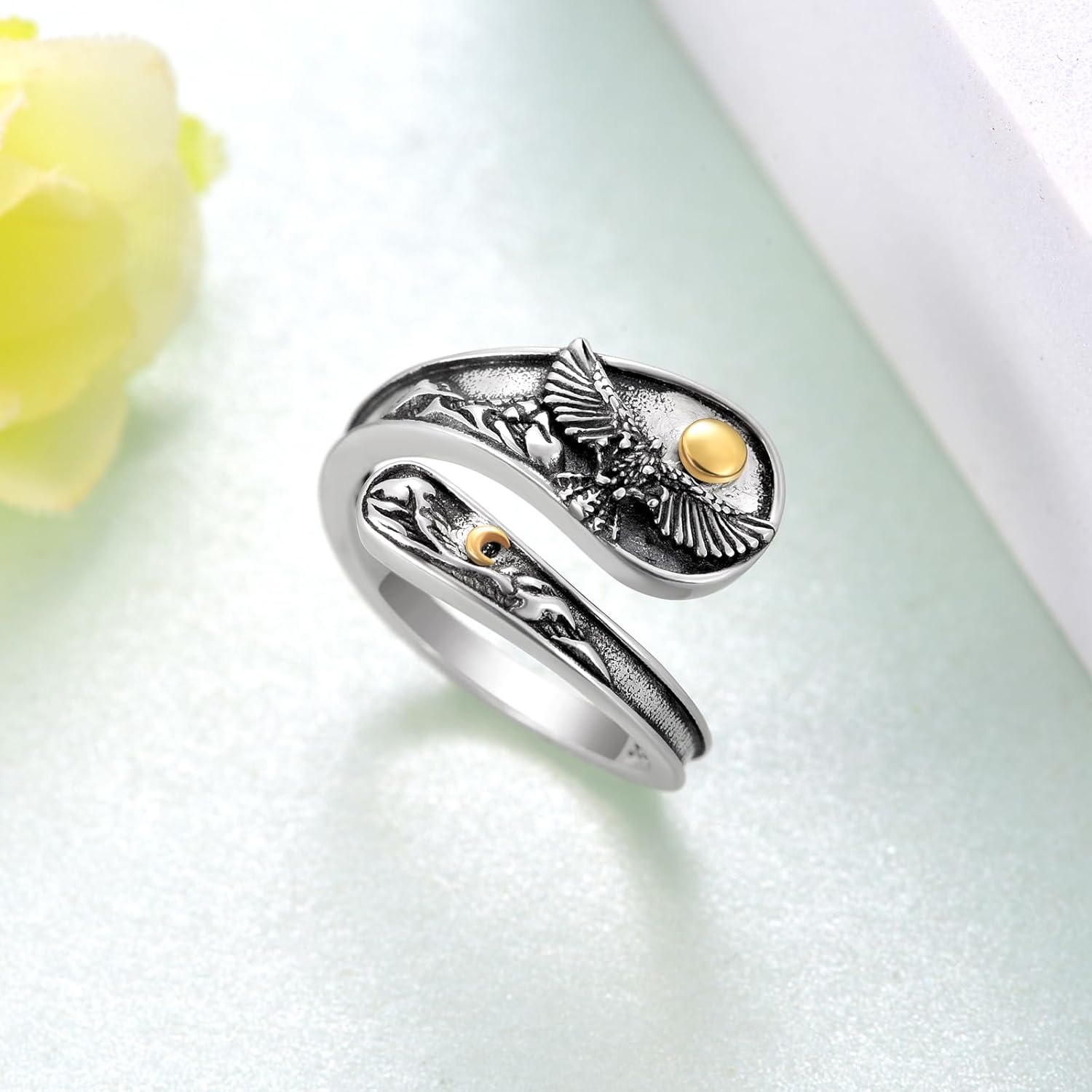 Eagle Spoon Ring 925 Sterling Silver Adjustable Thumb Rings for Women Vintage Eagle Jewelry Gifts for Mom - Image 2