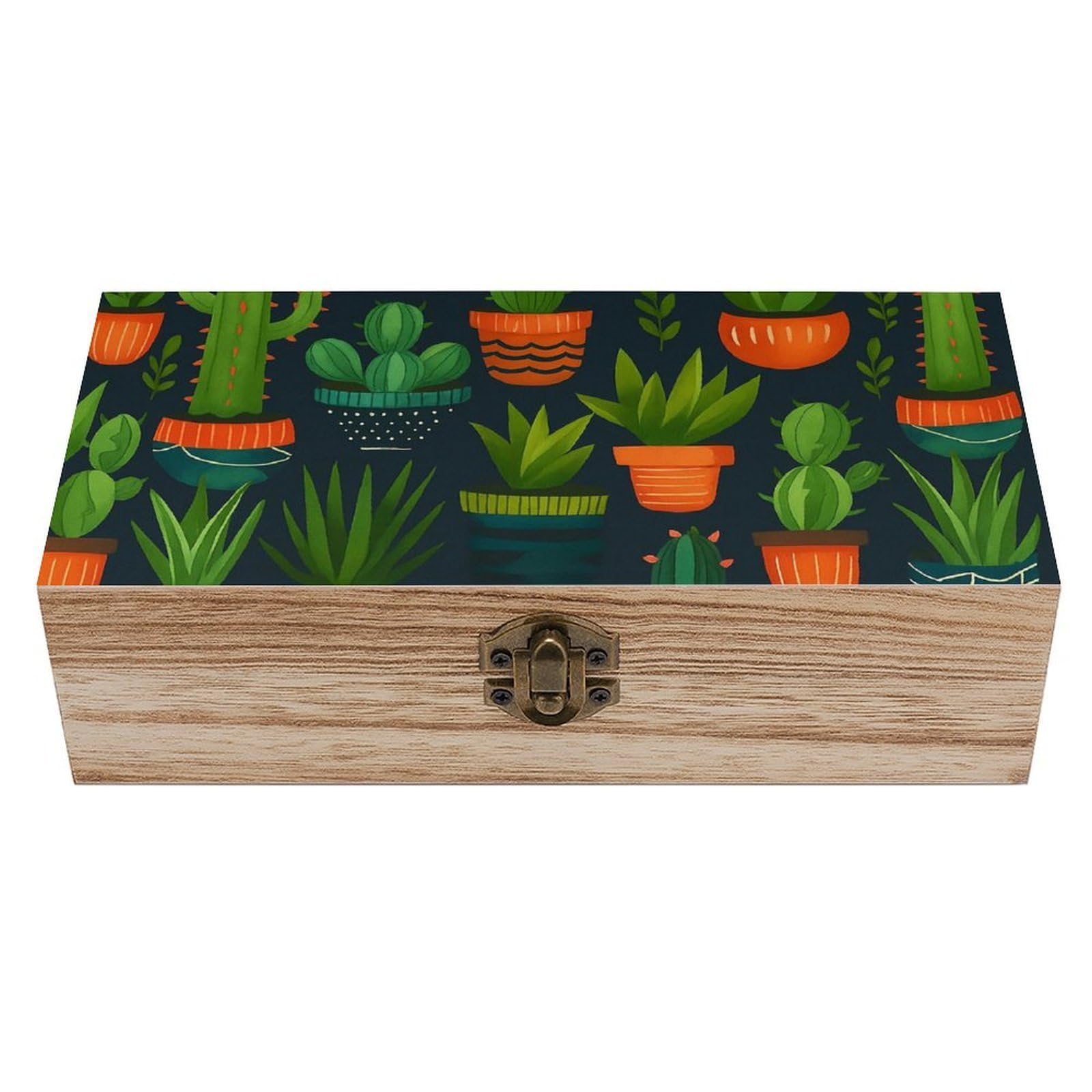 SMAZDFXX Potted Cactus Wooden Storage Box Multipurpose Decorative Box for Jewelry Photo Home Decor