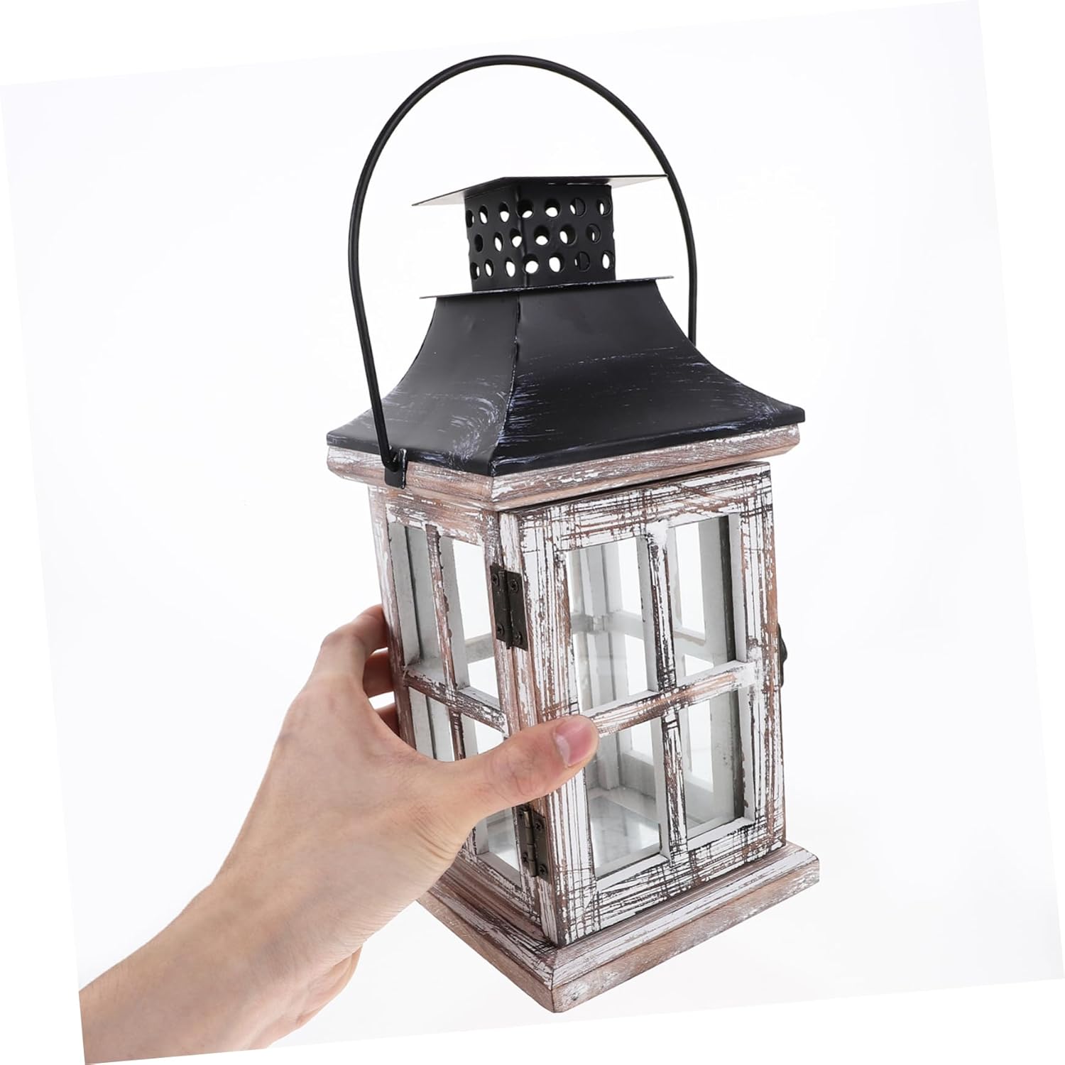 Unomor Vintage Decorative Lantern Candle Holder Rustic European Style Iron Candle Holder for Home Decor Weddings and Parties Elegant Wooden Design Height