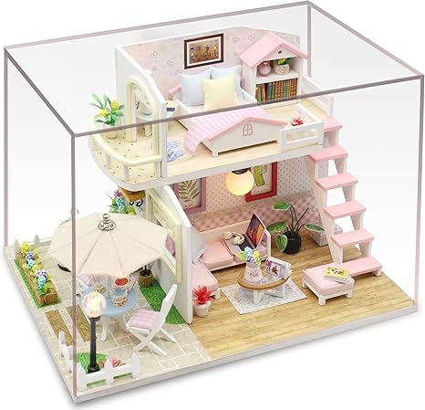 Amazon ドールハウス ミニチュア 手作りキットセット 初心者向け Diy 木製 ドールハウス 3dパズル おもちゃ Ledライト オルゴール付き ドールハウスキット 引っ越し祝い インテリア 誕生日 クリスマス プレゼント 癒しグッズ アクリルケース付属 ピンクロフト