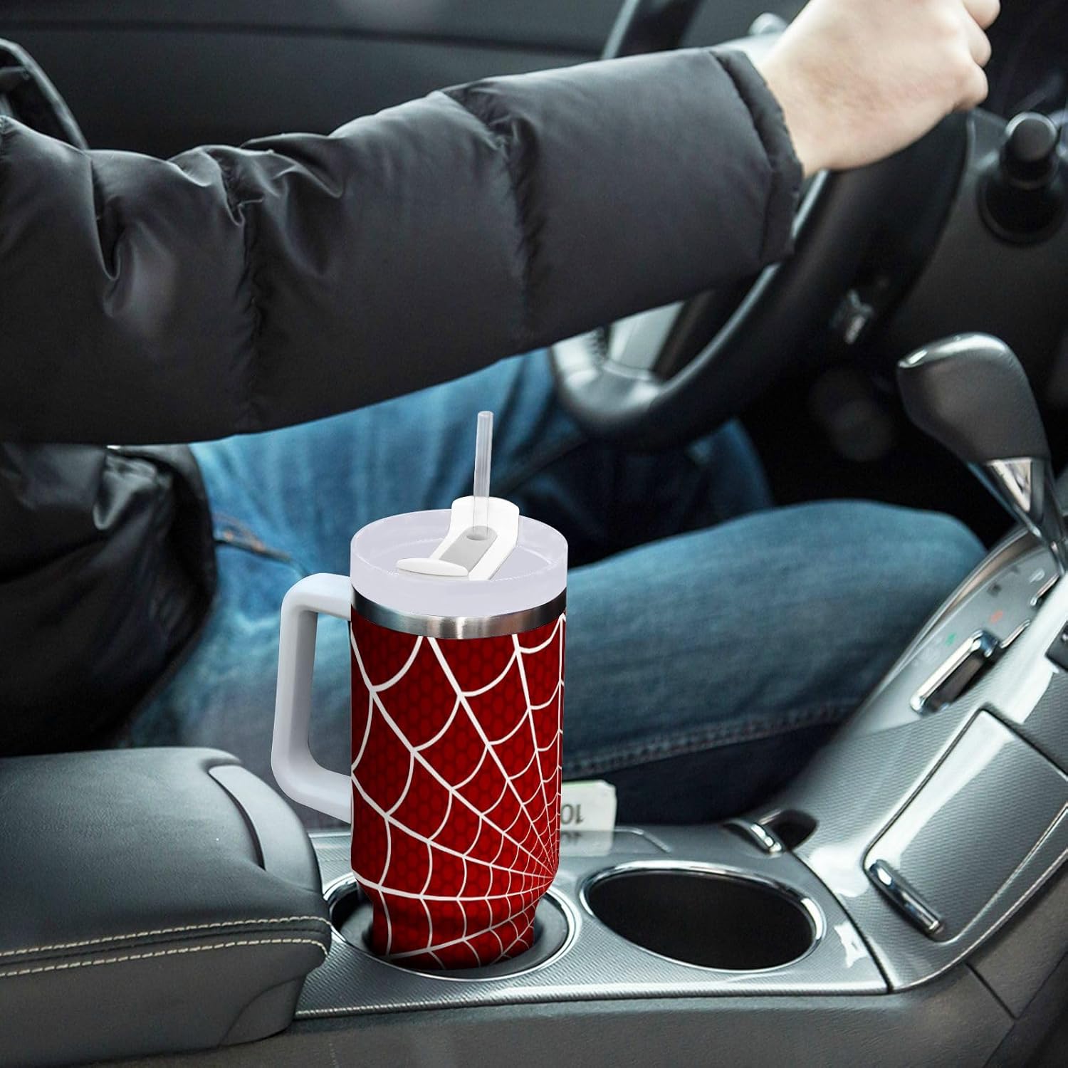 Boccsty Hockey Ball Ice Yellow Red Insulated Tumblers Reusable Stainless Steel Tumbler 40 oz Cup Coffee Travel Mug Water Bottle with Handle & Flip Straw for Home Office Car