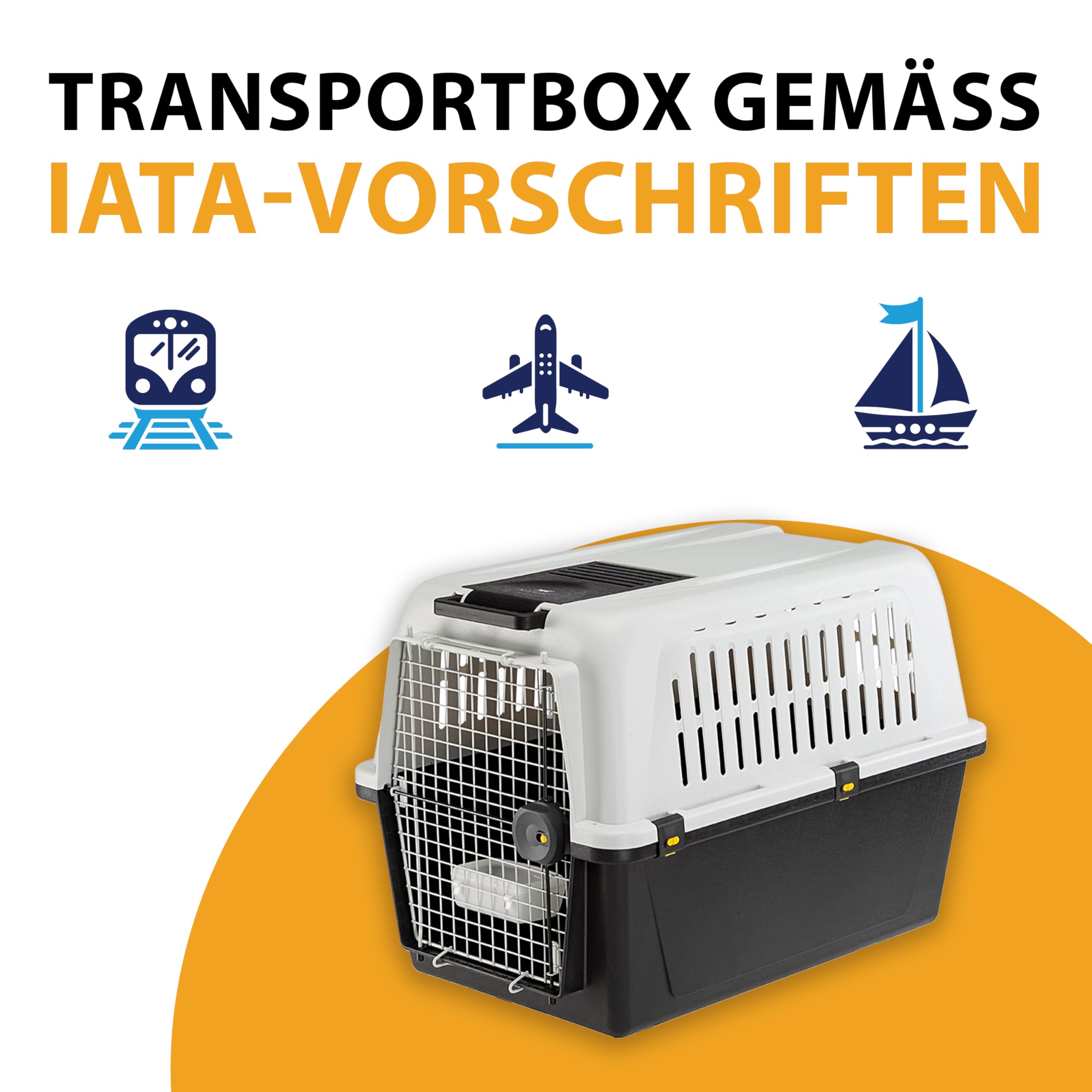 Ferplast Hundetransportbox Transportbox für mittelgroße Hunde Atlas 60, Reisebox für Hunde, Sicherheitsverriegelung, Lüftungsgitter, 61 x 91 x h 68 cm Grau