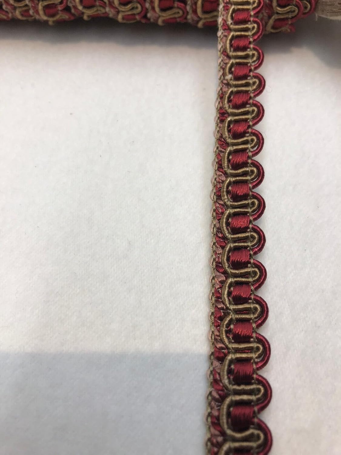 Red with Taupe Decorative Scroll Style Braid Gimp Trim (50 yards)