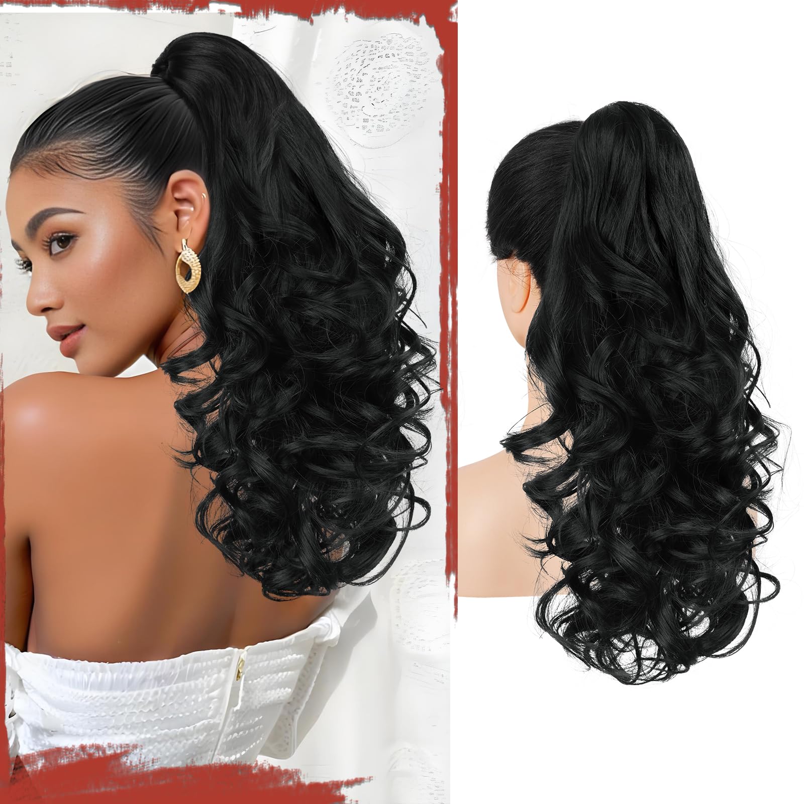 Ponytail queue de cheval postiche naturel noir pince amovible - 7