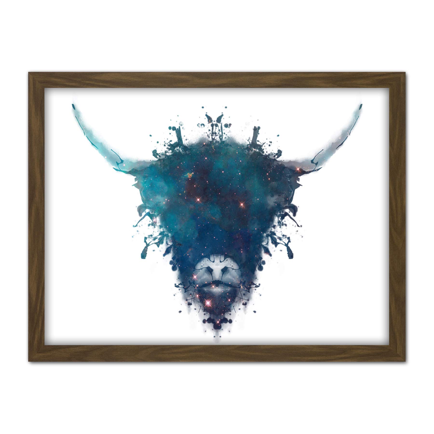 Wee Blue Coo Ink Splat Highland Cow Artwork Framed Wall Art Print 18X24 Inch