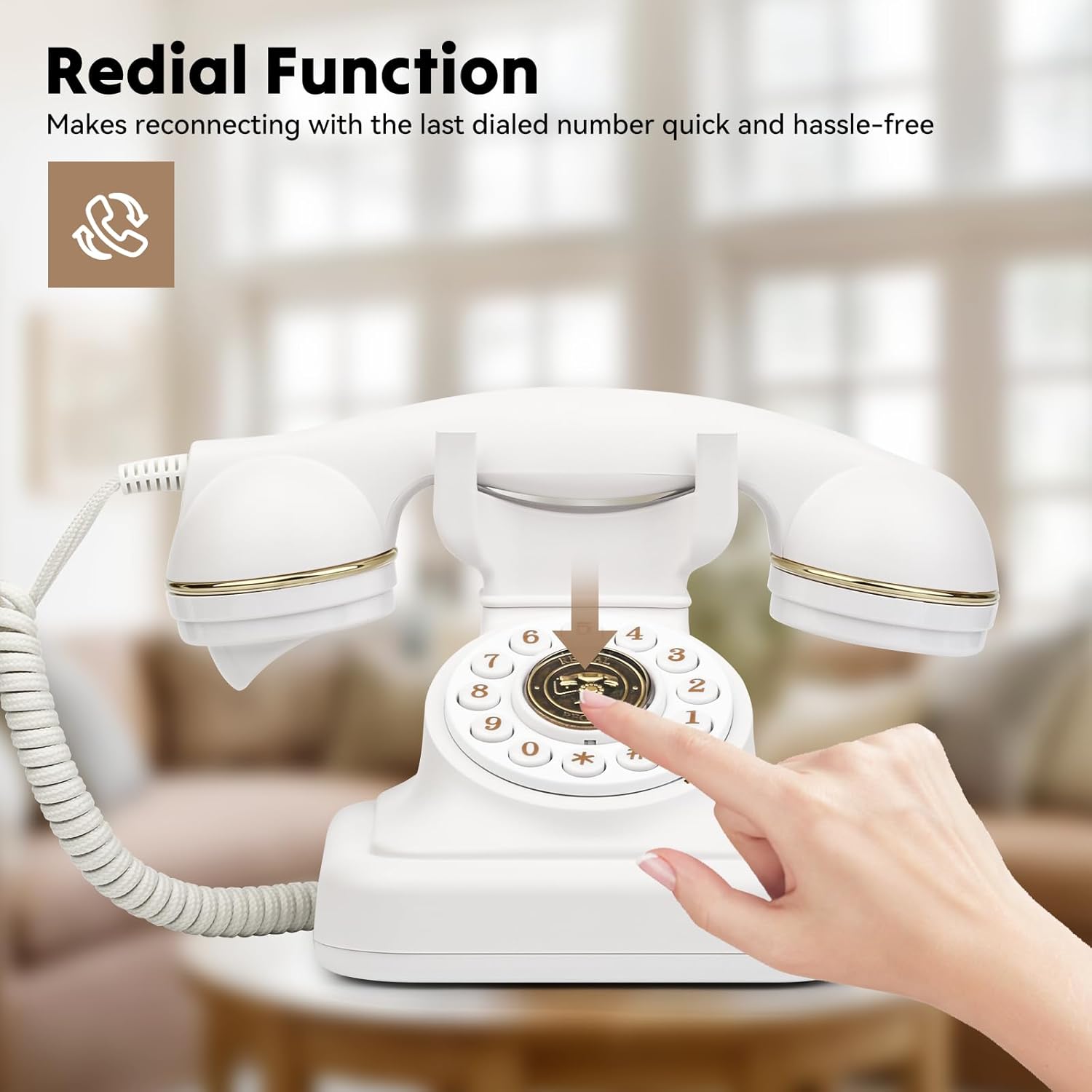 Sangyn Retro Landline Telephone Classic Rotary Design Old Fashioned Corded Desk Phone with Metal Bell for Home and Office