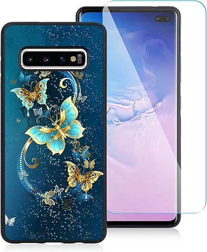 OOK Funda compatible con Samsung Galaxy S10 de 6.1 pulgadas, protector de pantalla integrado, bonito diseño de mariposa azul, parte trasera de