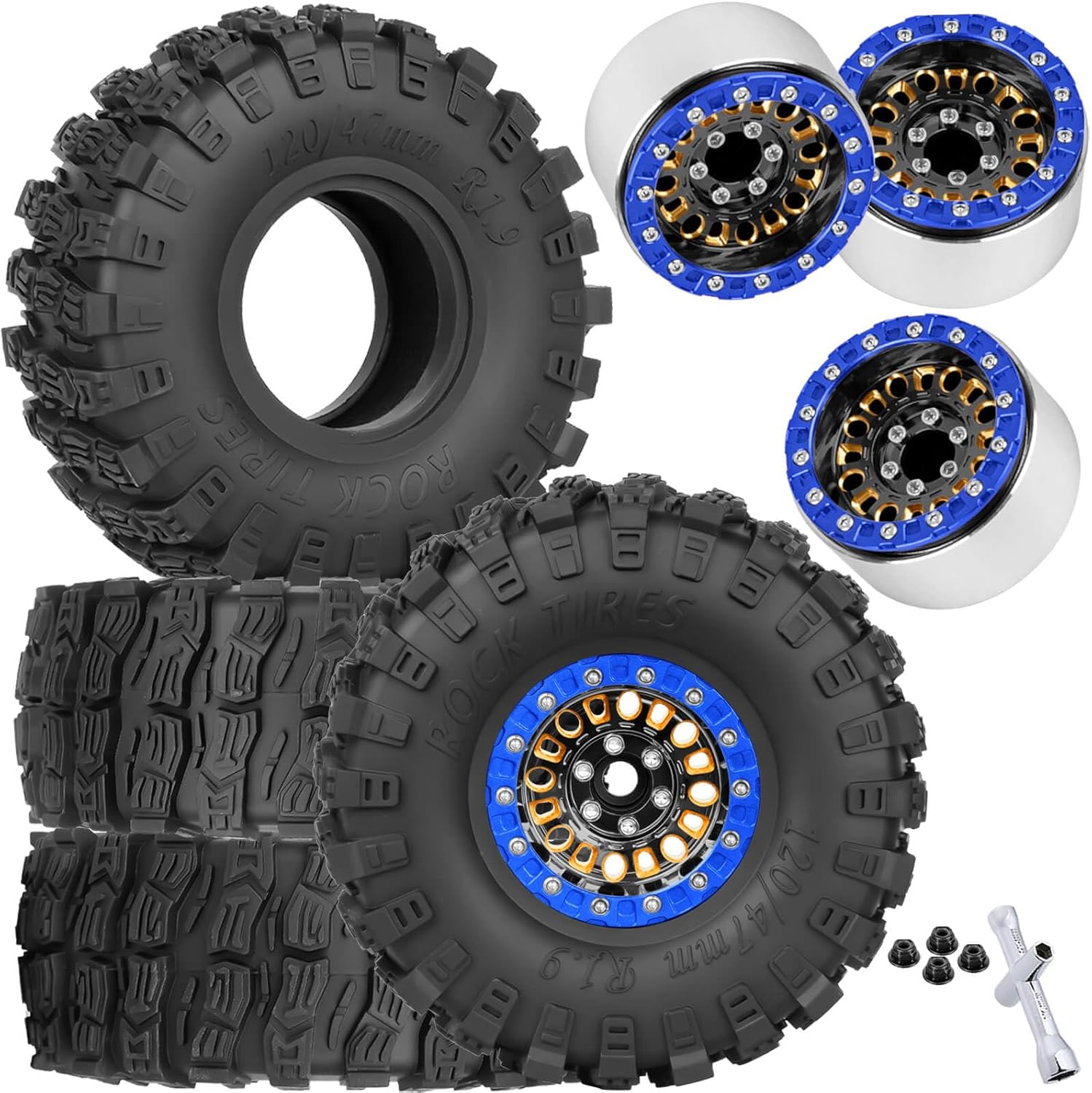 1.9 Brass Wheel Tires for 1/10 SCX10 SCX10 II 90046 SCX10 III AXI03007 SCX10 Pro TRX4 TRX6 Gen7/8 D90 VS4-10 MST CFX RC Crawler Car,1.9 Brass&Aluminum RC Off Road Wheel and Tires,BlackGold