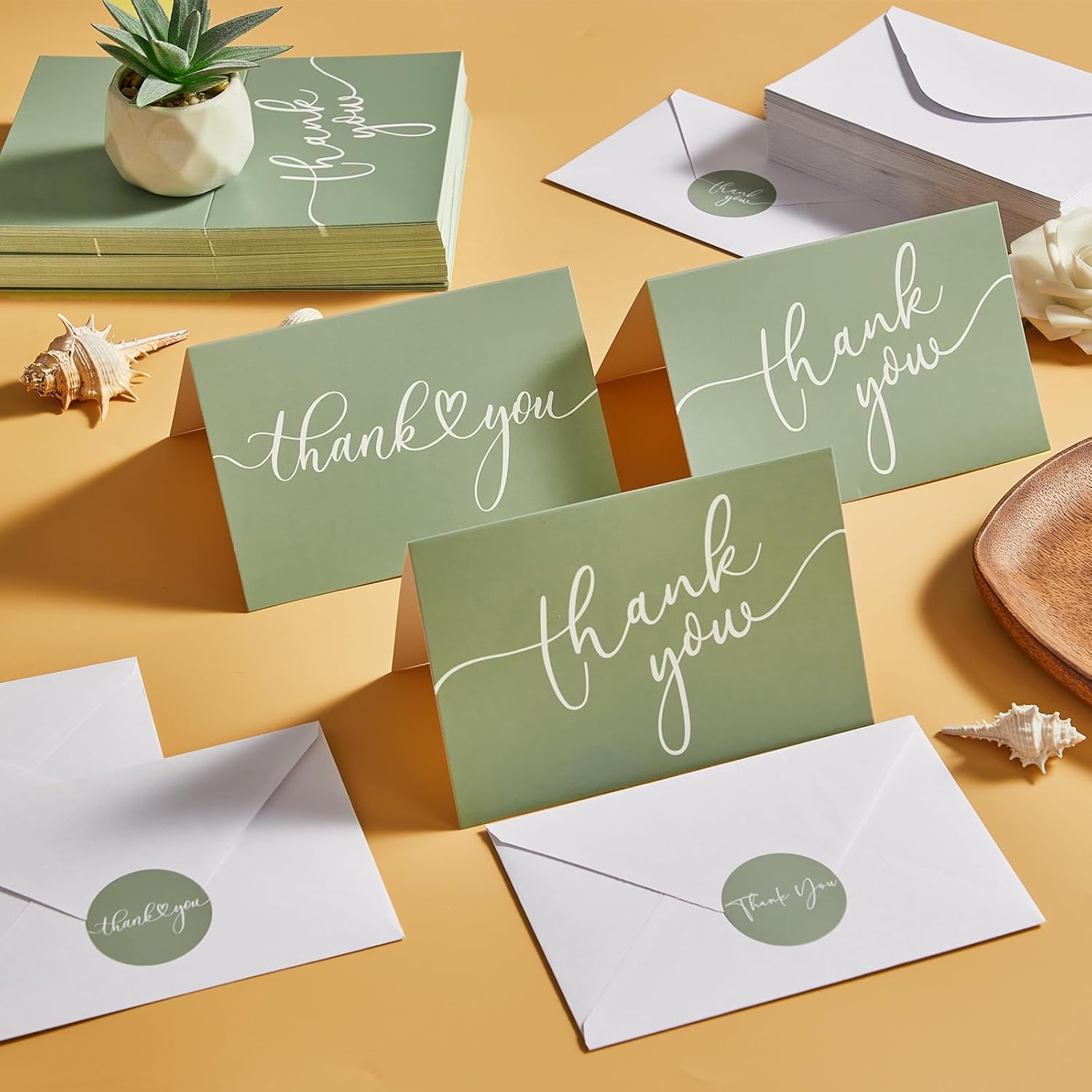 48 Pack Thank You Cards with Envelopes and Stickers 6x8 Inches Green Sage Thanks Greetings Card Minimalistic Elegant Blank Cards for Wedding Baby Shower Birthday Holiday Supplies - Image 5