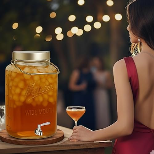 Miniatura 5 de Kitchentoolz Dispensador grande de bebidas de vidrio de 2 galones con tapa de metal hermético grande y asa, recipiente cuadrado para bebidas con