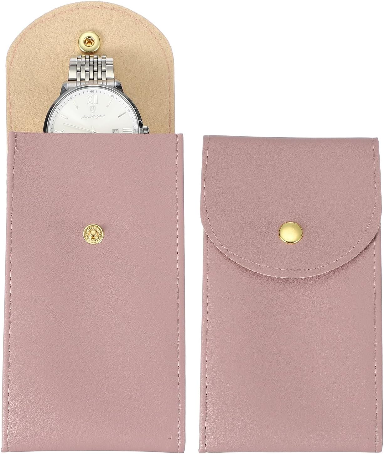 sourcing map 2 custodie per orologi in pelle, 5,1 x 2,8 pollici, custodia da viaggio portatile per gioielli da viaggio a casa custodia singola per uomo e donna, con bottone a pressione, rosa
