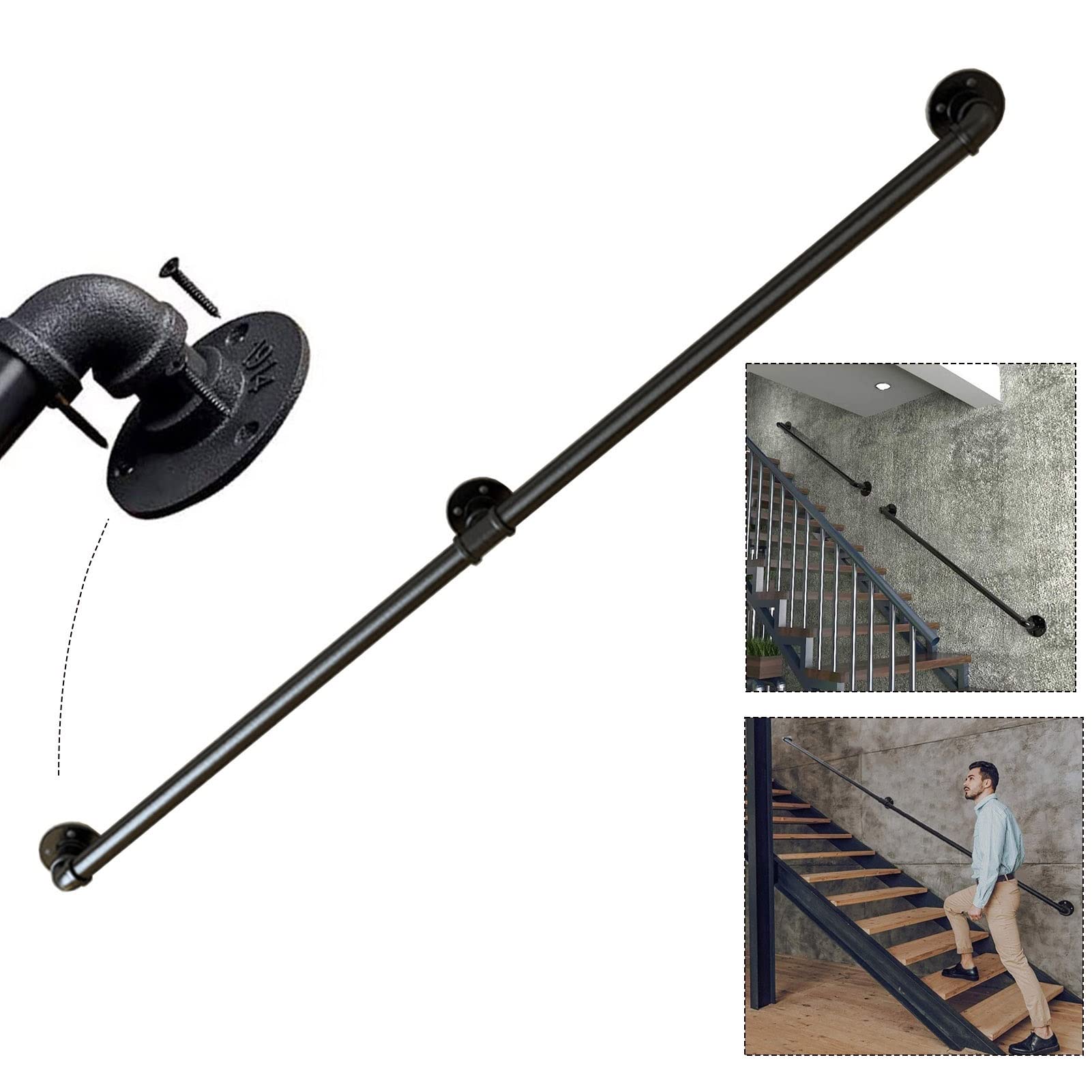 Main courante d'escalier en fer forgé noir pour sécurité murale