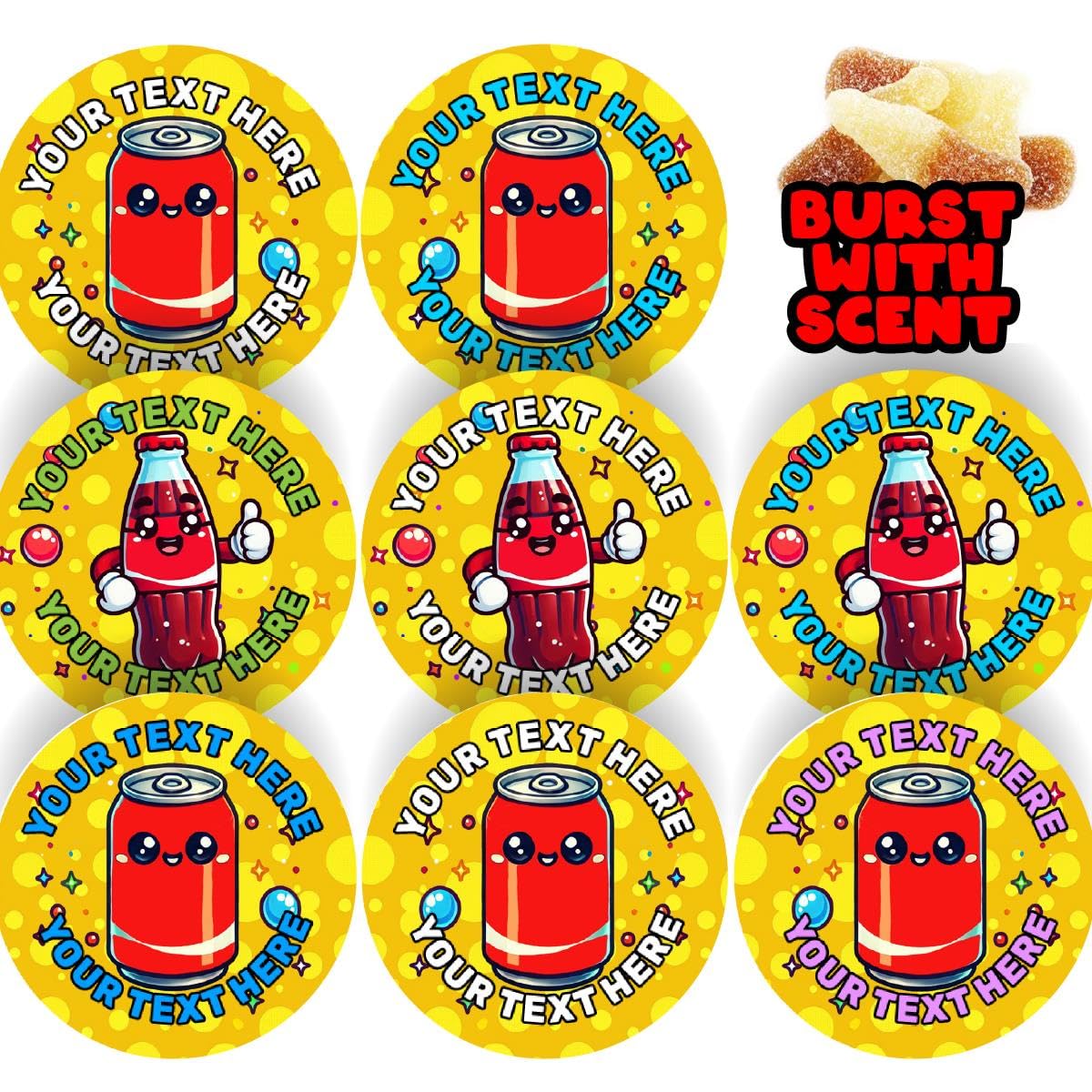 120 Cool Cola Scented Personalised Stickers - Personalised 30mm Scented Stickers - for Teachers Nursery Parents