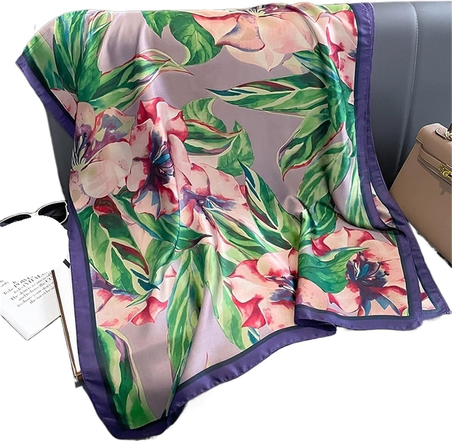 Green Feather Hijab Summer Beach Silk Scarf Women Bandana Soft Long Foulard Femme Designer