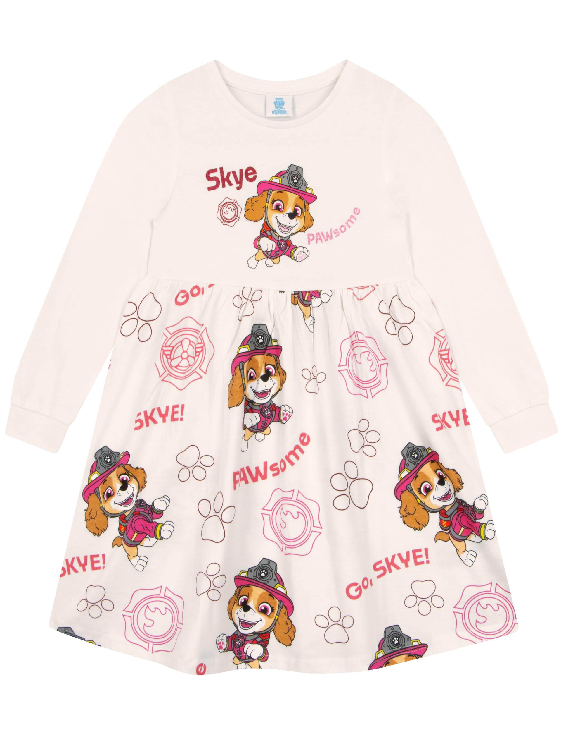 Paw Patrol Girls Beige Dress, Long Sleeve ’ Dresses, Skye Dress, Cotton Dresses, 7-8 Years