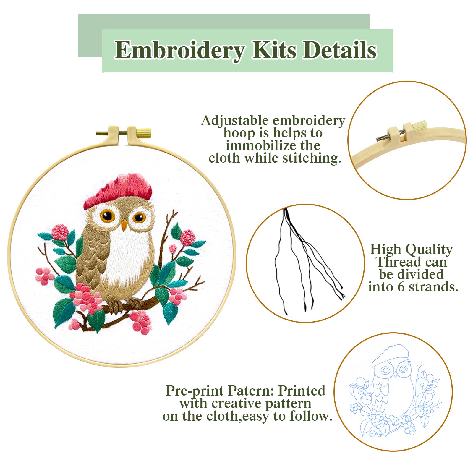 ASTNIC 3 Set Kit di ricamo per principianti adulti, ricamo Starter Kit, Ricamo materiale pratica Set