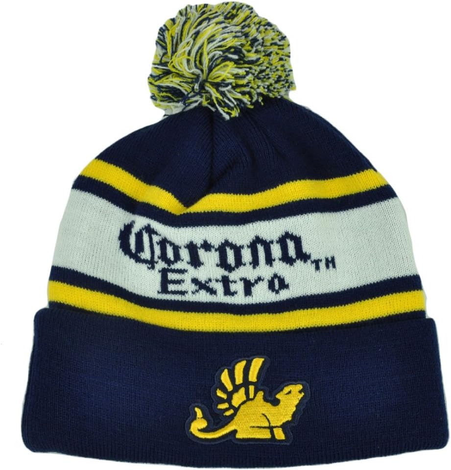 Extra Pom Pom Cuffed Knit Beanie Toque Skully Striped Beer Hat Alcohol